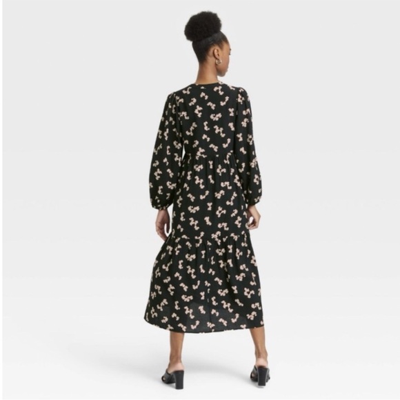A NEW DAY Black Midi Tiered Dress with Pink Floral Pattern Women's XS - Picture 8 of 9